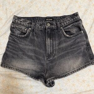 GRLFRND Angelina Baggy Denim Shorts Size 28 Washed Black Raw Hem